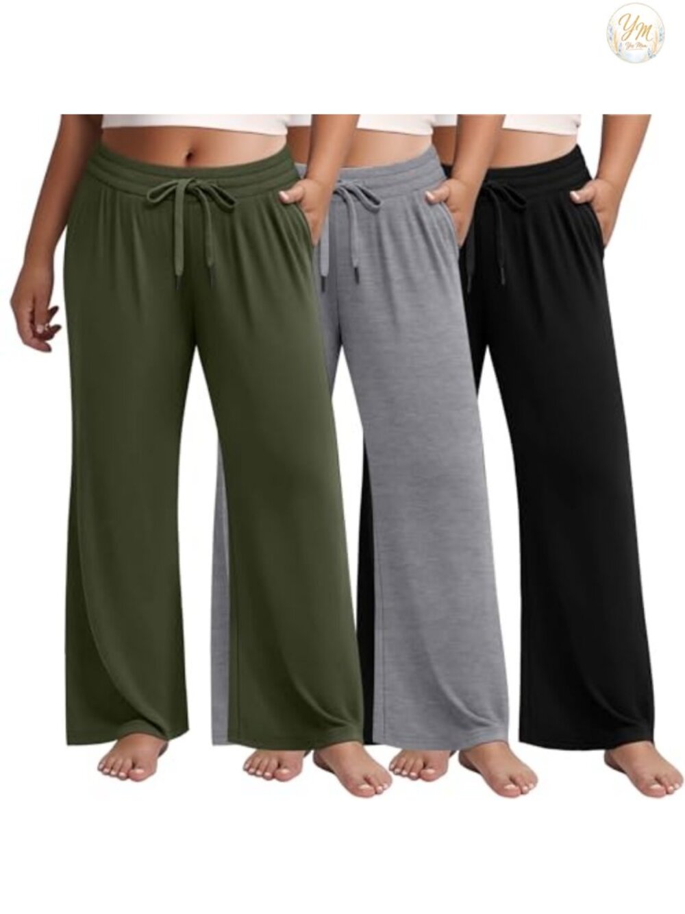 Plus Size Wide Leg Lounge Pajama Pants, High Waist Drawstring Sweatpants with